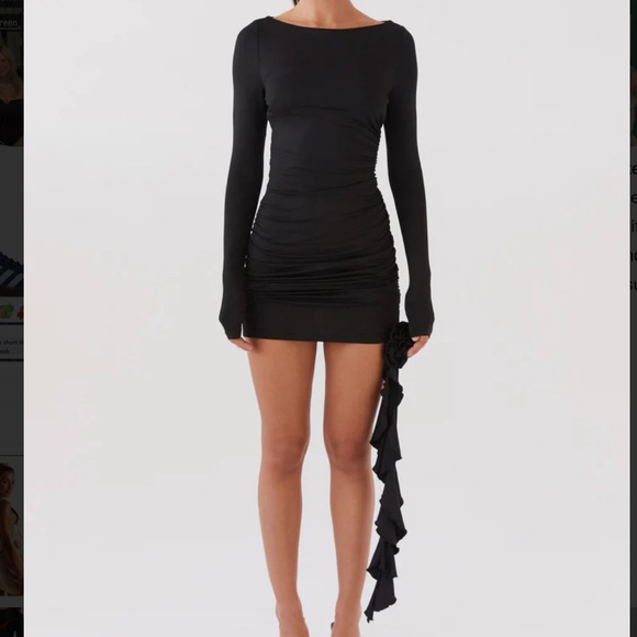 Peppermayo Exclusive Karlie Long Sleeve Mini Dress in Black - Picture 1 of 4